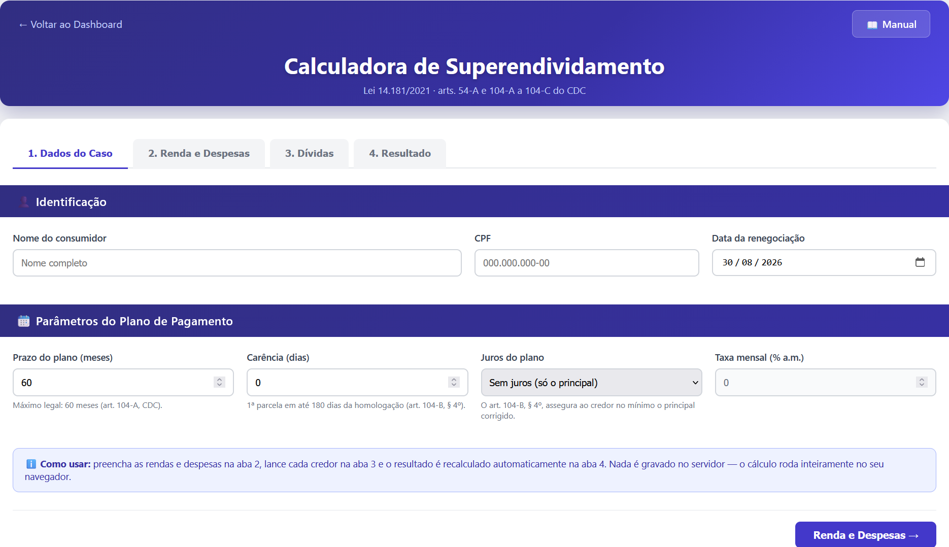 Calculadora de Superendividamento Precifex